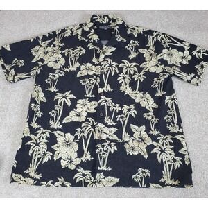 Koa Road Hawaiian Print Shirt Men's Button Up Large Casual Black Made in Hawaii
